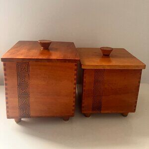 Vintage MCM Wood Lidded Wood Boxes MCM - Woodpecker Wood Ware